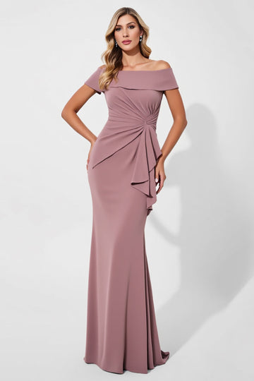 Vintage Mauve Satin Mermaid Long Mother of the Bride Dress with Sash